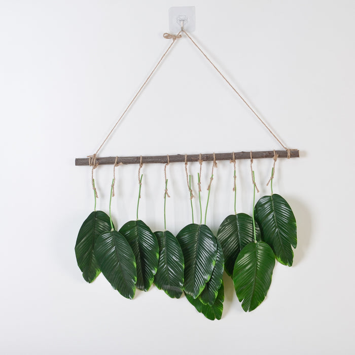Log Wall Hanging with Green Eucalyptus & Fern Leaves