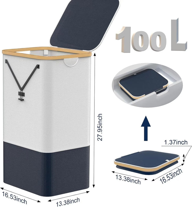 100L Laundry Hamper with Lid & Removable Bag