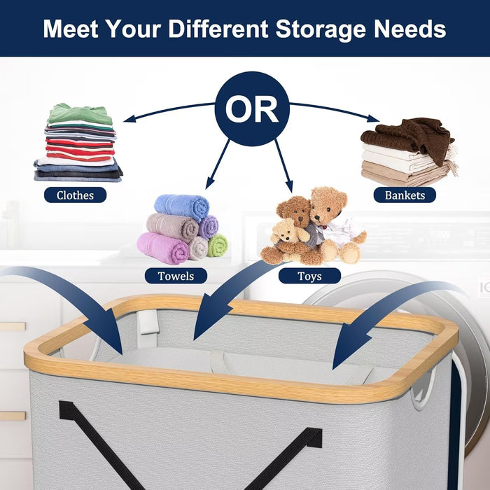 100L Laundry Hamper with Lid & Removable Bag